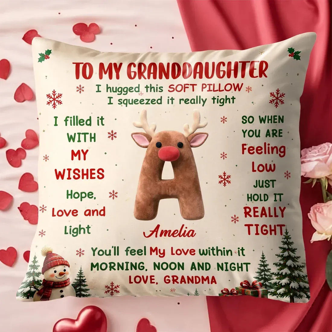 Personalised Christmas Cushion-To My Granddaughter-Includes pillow insert