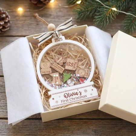 Personalized Baby's First Christmas Shake Keepsake Ornament – Custom Birth Details Keepsake