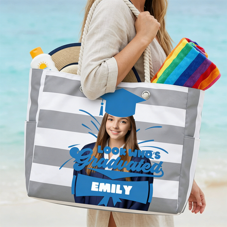 🎓 Graduation Season Custom Photo Beach Bag - Large Capacity & Personalized Design