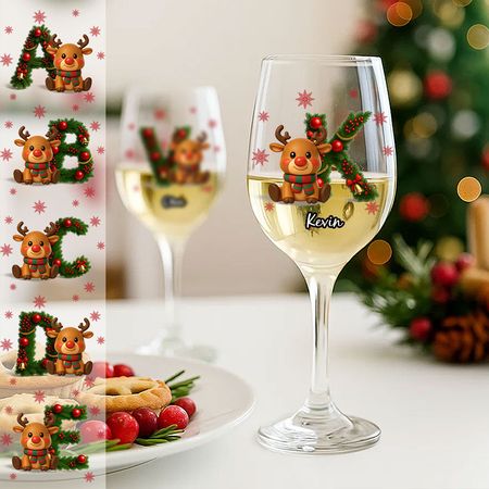 Merry Christmas - Personalised Elk Family Wine Glass