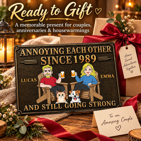 🐾 Personalized Metal Plaque for Couples and Pets – A Keepsake of Your Family