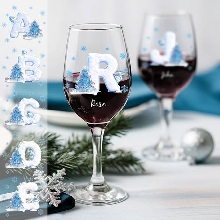 Merry Christmas - Personalized Blue Christmas Tree Long Stem Family Wine Glass