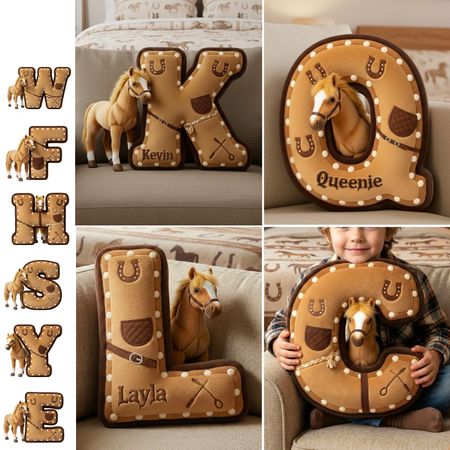 Horse Alphabet Initial Letter Shaped Pillow -  Personalized Gifts For Horse Lovers