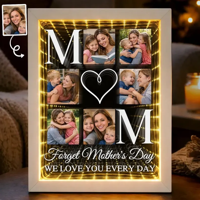 Custom Photo Infinity Mirror Light Box - Personalized Mother's Day Birthday Gifts For Mom - Love You Every Single Day