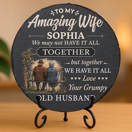 Personalized Round Shaped Stone With Stand - Anniversary Gift For Couple, Wife - All We Need Is Each Other