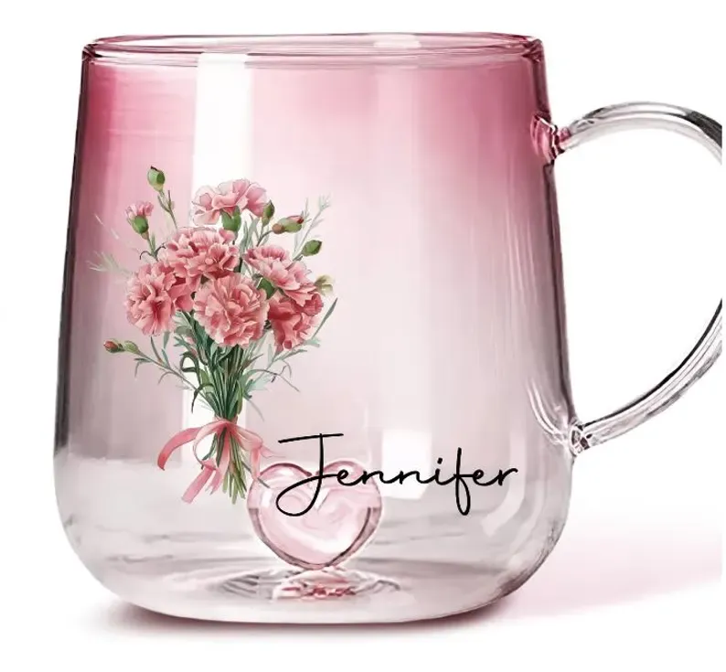 Birth Month Crystal Flower - Personalized Gradient Glass Mug - Gift For Sister, Bestie, Family