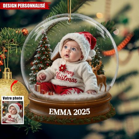 Custom Acrylic Ornament - Baby's First Christmas with Santa Claus and Reindeer Costume