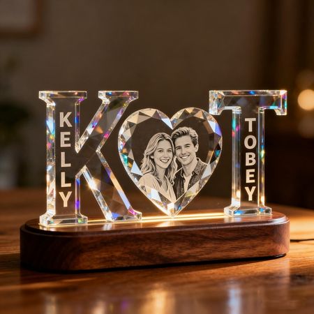 Personalized heart-shaped couple name initials photo plaque