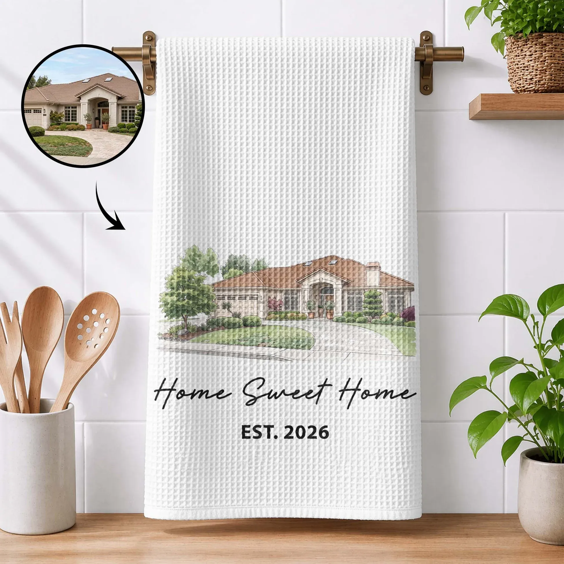 🏡 PERSONALIZED HOME PORTRAIT KITCHEN TOWEL – MAKE HOME FEEL EVEN MORE SPECIAL