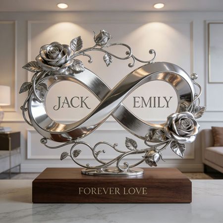 Custom-made infinity symbol rose-themed couple sculpture&ornament.