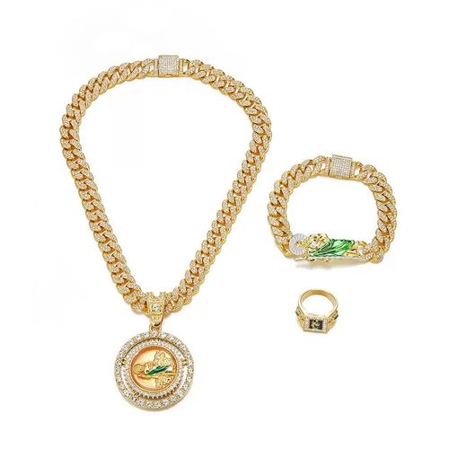 San Judas Cuban Chain 3 Pieces Set - Necklace Bracelet Ring Hip Hop Jewelry