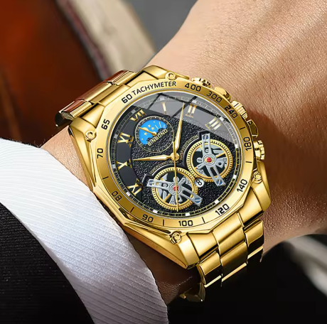 BINBOND Fashion Sports Watch Men Double Tourbillon Decoration Quartz Mens Watches Multifunctional Luminous Waterproof Wristwatch