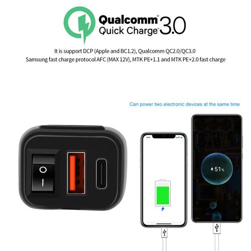 Motorcycle USB Fast Charging Dual Type-C PD Power Supply Adapter with OTP and IP67 Waterproof for Mobile Phones