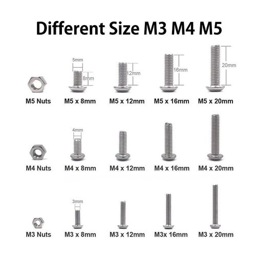 500PCS M3M4M5 304 Stainless Steel Hex Socket Button Head Screw & Nut Assortment Kit with Tools