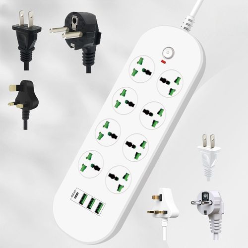 New Product EU UK US Plug Power Strip with 3 Usb and 1 Type c 8 AC Outlets Power Extension Socket