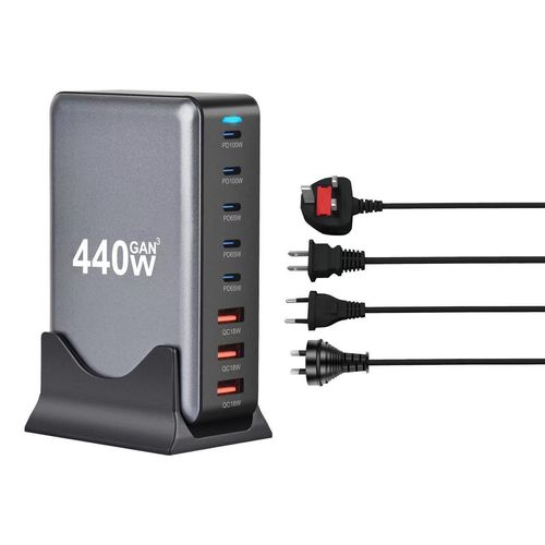 440W GaN Smart Charger Adapter USB PD3.0 SCP for UK for Smartphone Camera Tablet Home Desktop Mobile Phone 100W Output