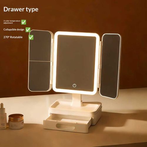 Customized 3-sided High-definition 3X Magnification Durable and Portable Makeup Mirror with Multiple Adjustable Lighting Setting