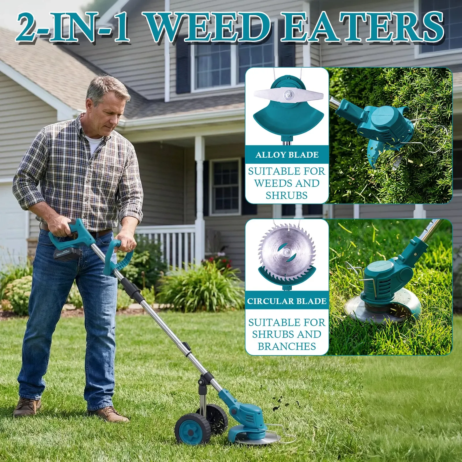 21V Cordless Grass Trimmer with Dual Batteries, Electric Weed Wacker for Garden Yard Farm Lawn Care