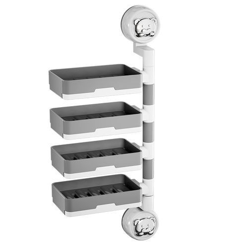 Plastic Suction-Mount Wall-Mounted Punch-Free Rotating Drainage Soap Dish Rack for Bathroom Washbasin