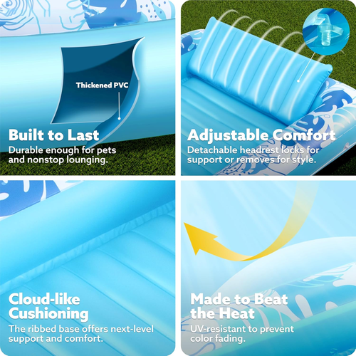 Inflatable PVC Skimboard Water Pool Pillow & Cup Holder Float Row Mat Pool Lounge Tanning Bed Tanning Pool