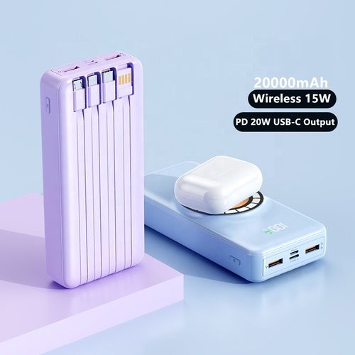 Super Fast Charging Powerful Magnetic Power Bank 20000mAh Battery Pack PD 20W Built in Cable Travel Wireless Charging Power Bank