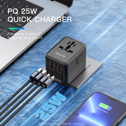 GaN 25W Universal Travel Adapter | 4 Ports, 180+ Countries 🌍