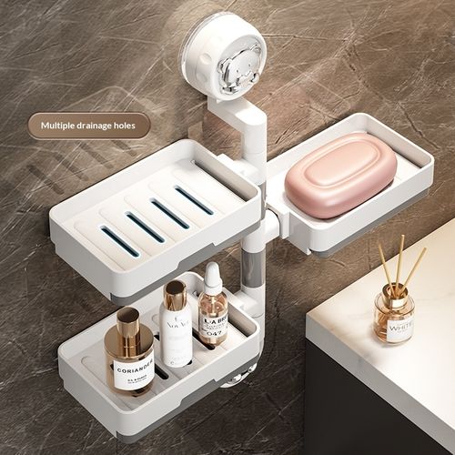 Plastic Suction-Mount Wall-Mounted Punch-Free Rotating Drainage Soap Dish Rack for Bathroom Washbasin