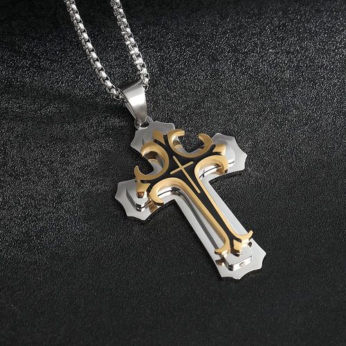 Stainless Steel 18K Gold Plated Christian Cross Charm Pendant for Women's Men's & Unisex-Party & Gift Jewelry