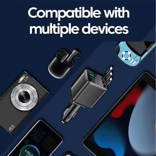 7 in 1 Retractable Car Charger USB Type C PD Retractable Cable for iPhone Samsung Fast Charging Cord Cigarette Lighter Adapter