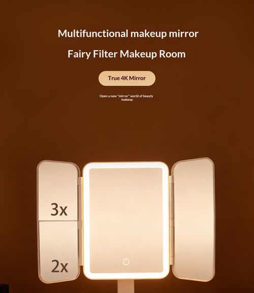 Customized 3-sided High-definition 3X Magnification Durable and Portable Makeup Mirror with Multiple Adjustable Lighting Setting