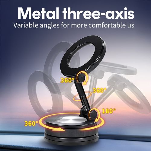 Folding Portable Phone Stand Holder Upgraded Vacuum Magnetic Base 360 Degree Rotating Adjustable for Car