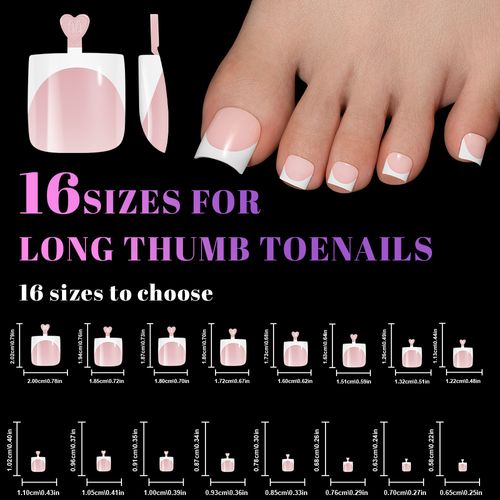 160pcs White French Tip Press on Toenails 16 Sizes Toenail Extended Square Gel Nail Tips