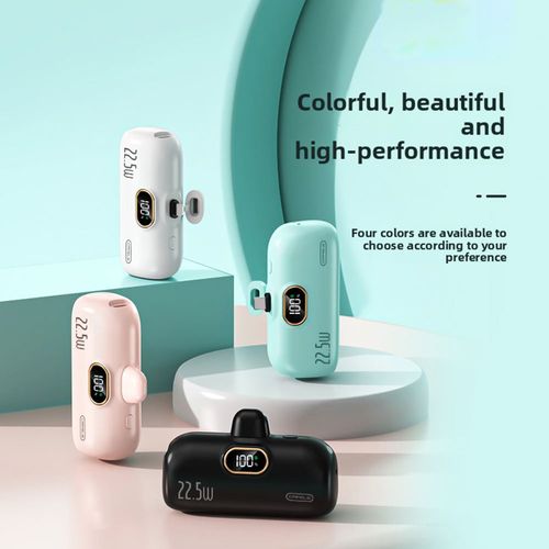 5000mAh Small Capsule Power Bank with Display - 22.5W Fast Charging Dual Type-C Portable Charger - Capsule Design for Travel