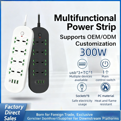 New Product EU UK US Plug Power Strip with 3 Usb and 1 Type c 8 AC Outlets Power Extension Socket
