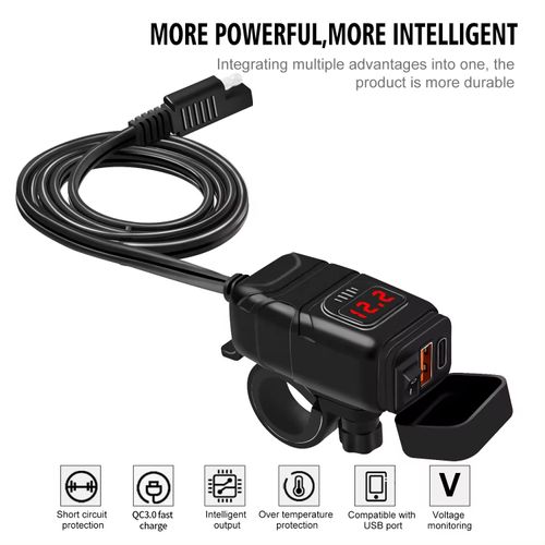 Motorcycle USB Fast Charging Dual Type-C PD Power Supply Adapter with OTP and IP67 Waterproof for Mobile Phones