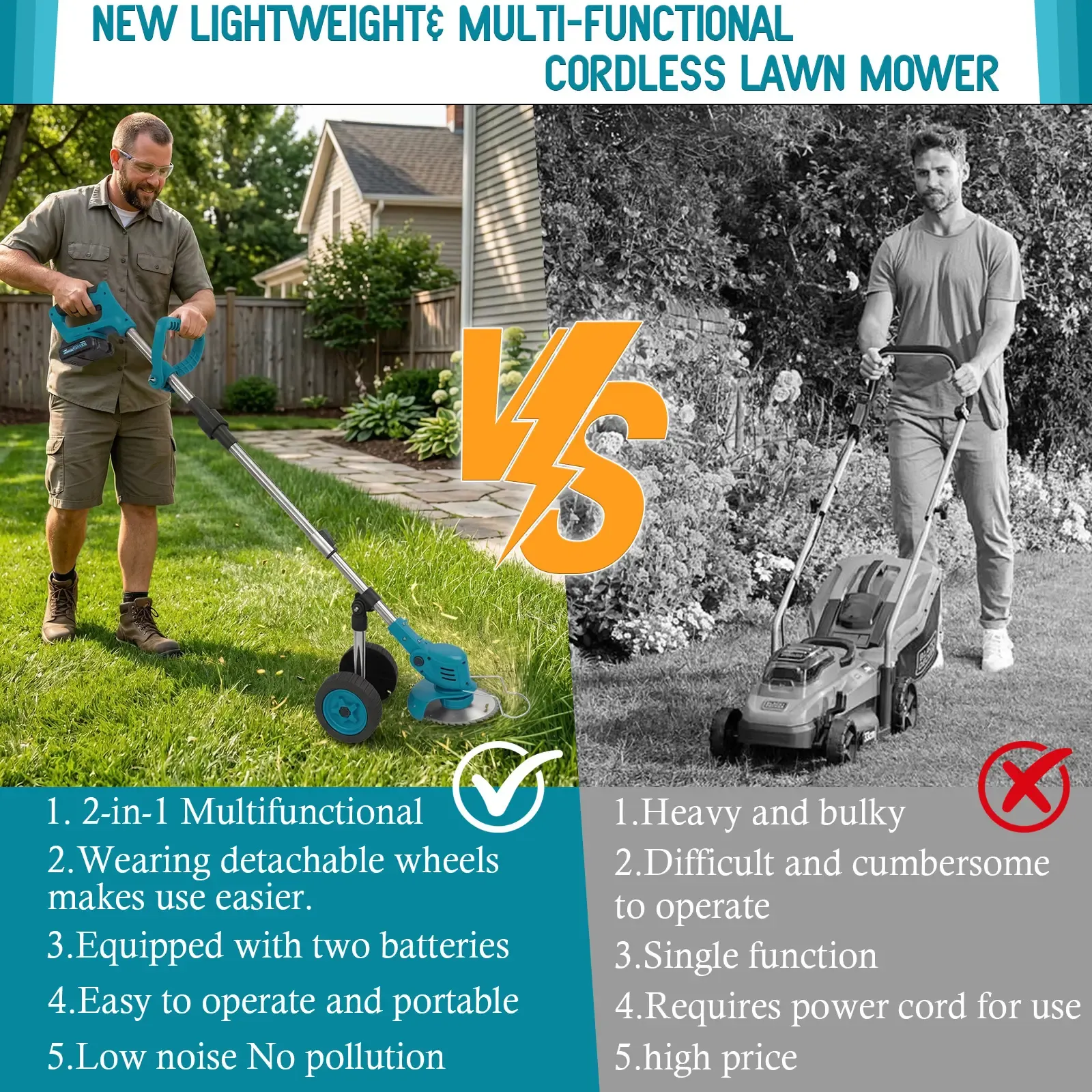 21V Cordless Grass Trimmer with Dual Batteries, Electric Weed Wacker for Garden Yard Farm Lawn Care