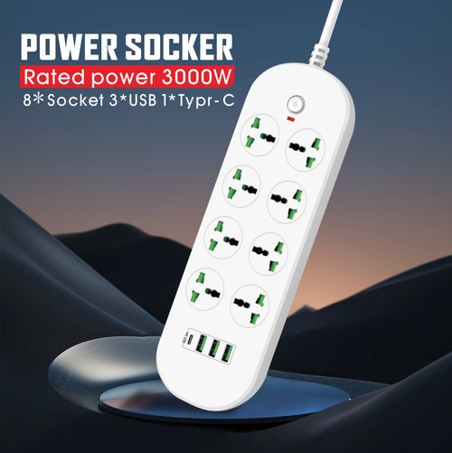 New Product EU UK US Plug Power Strip with 3 Usb and 1 Type c 8 AC Outlets Power Extension Socket