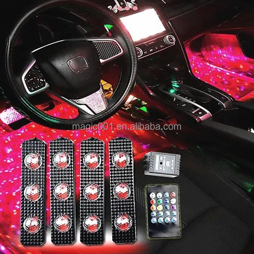 Car LED Atmosphere Strip Light RGB Starry DJ Music Ambient Sound Active Function Remote Voice Control Laser Interior Foot Lamp