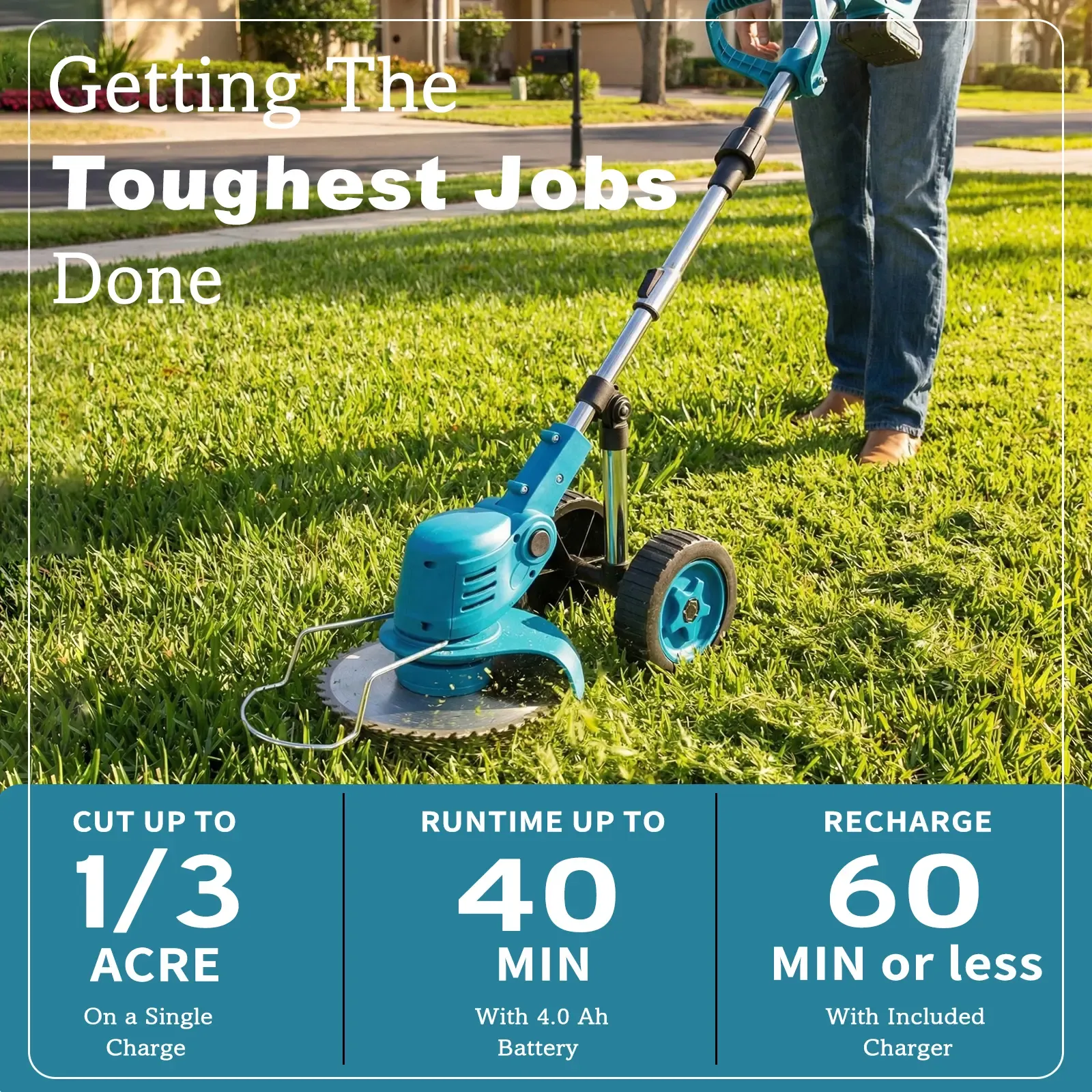 21V Cordless Grass Trimmer with Dual Batteries, Electric Weed Wacker for Garden Yard Farm Lawn Care