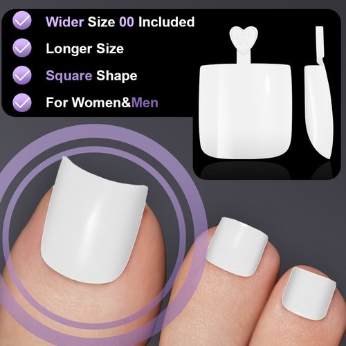 160pcs White French Tip Press on Toenails 16 Sizes Toenail Extended Square Gel Nail Tips