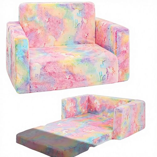 Indoor Toddler Soft Play Sofa Comfy 2-in-1 Soft Flannel Sofa Lounger Convertible Gift for Girls Boys