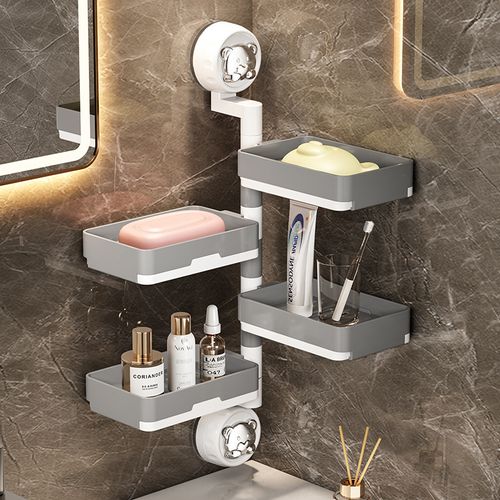 Plastic Suction-Mount Wall-Mounted Punch-Free Rotating Drainage Soap Dish Rack for Bathroom Washbasin