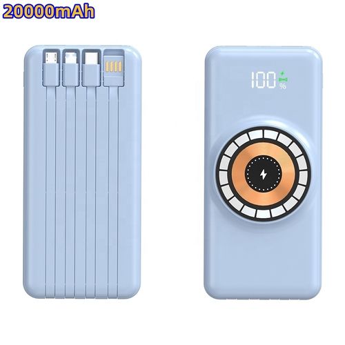 Super Fast Charging Powerful Magnetic Power Bank 20000mAh Battery Pack PD 20W Built in Cable Travel Wireless Charging Power Bank