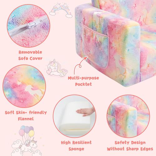 Indoor Toddler Soft Play Sofa Comfy 2-in-1 Soft Flannel Sofa Lounger Convertible Gift for Girls Boys