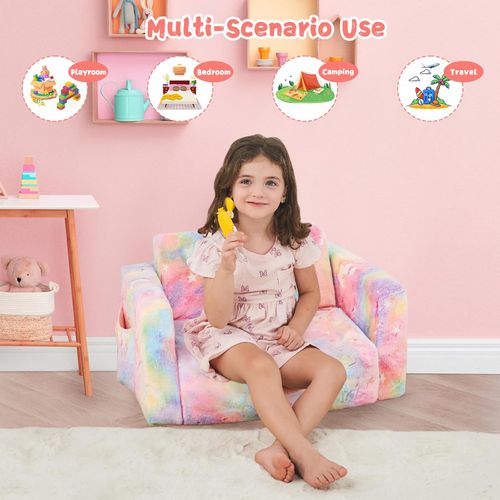 Indoor Toddler Soft Play Sofa Comfy 2-in-1 Soft Flannel Sofa Lounger Convertible Gift for Girls Boys