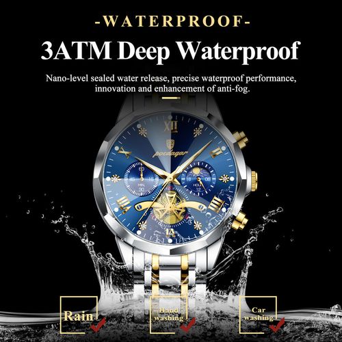 Poedagar 938 Luxury Watch for Men Quartz Stainless Steel Strap Waterproof Luminous Calendar Business Fashion Watch for Gift