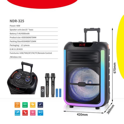 New NDR-325 Rechargeable Wireless Phone 15 Inch Floor Rgb Party Karaoke Speakers for Sale