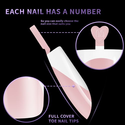 160pcs White French Tip Press on Toenails 16 Sizes Toenail Extended Square Gel Nail Tips