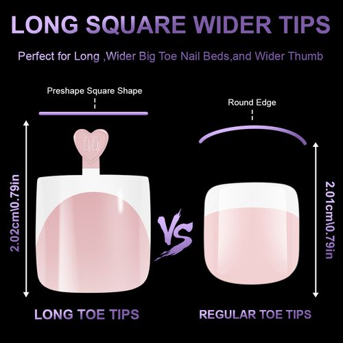 160pcs White French Tip Press on Toenails 16 Sizes Toenail Extended Square Gel Nail Tips