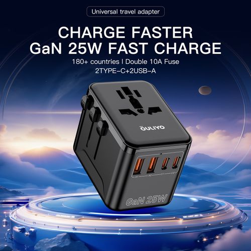 GaN 25W Universal Travel Adapter | 4 Ports, 180+ Countries 🌍